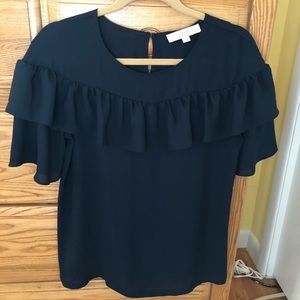 Beautiful NAVY Ruffle Blouse